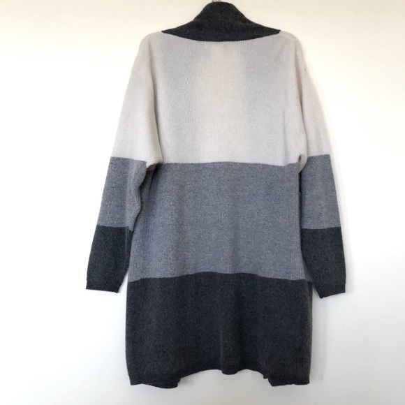 Lambswool & Angora Wool Open Front Cardigan Sweater with Pockets Grey Colorblock - Picture 4 of 6